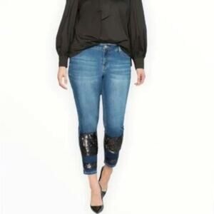 Eloquii Women's Sequin Embellished High Rise Skinny Jeans Size 26